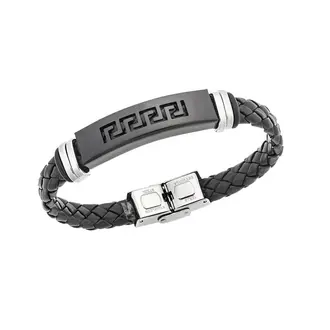 Βραχιόλι Senza Men&#039;s Steel, Ατσάλι με μαίανδρο και μαύρη δερματίνη