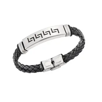 Βραχιόλι Senza Men&#039;s Steel, Ατσάλι με μαίανδρο και μαύρη δερματίνη
