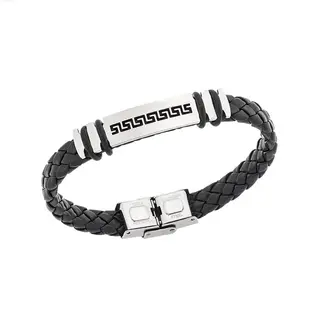 Βραχιόλι Senza Men&#039;s Steel, Ατσάλι με μαίανδρο και μαύρη δερματίνη