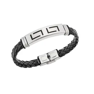 Βραχιόλι Senza Men&#039;s Steel, Ατσάλι με μαίανδρο και μαύρη δερματίνη