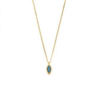 Μενταγιόν Senza Silver 925 Gold Plated, φύλλο με τυρκουάζ ζιργκόν