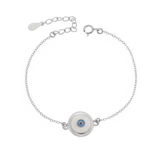 Βραχιόλι Senza Silver 925, στρογγυλό ματάκι με σμάλτο