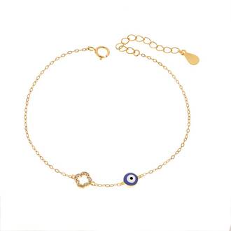 Βραχιόλι Senza Silver 925 Gold Plated, Ματάκι με σμάλτο και σταυρό με ζιργκόν