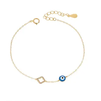 Βραχιόλι Senza Gold Plated Silver 925, Ματάκι γαλάζιο με σμάλτο και σταυρό με ζιργκόν