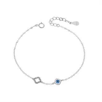 Βραχιόλι Senza Silver 925, Ματάκι λευκό &amp; γαλάζιο με σμάλτο και σταυρό με ζιργκόν