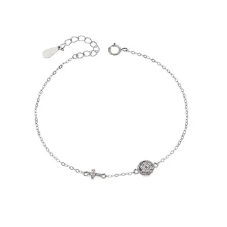 Βραχιόλι Senza Silver 925, Ματάκι γαλάζιο και σταυρός με ζιργκόν