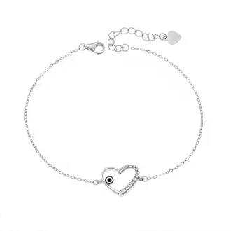 Βραχιόλι Senza Silver 925, Ματάκι μπλε και καρδιά με ζιργκόν