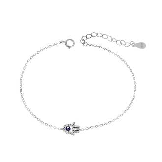Βραχιόλι Senza Silver 925, ματάκι μπλε και χέρι της τύχης με ζιργκόν