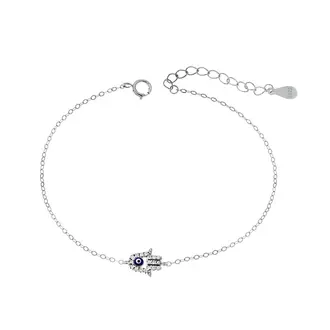 Βραχιόλι Senza Silver 925, ματάκι μπλε και χέρι της τύχης με ζιργκόν