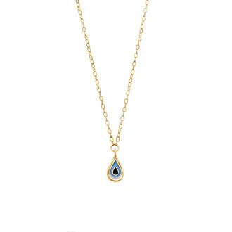 Κολιέ Senza Silver 925 Gold Plated, Ματάκι σχήμα σταγόνας με σμάλτο