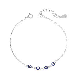 Βραχιόλι Senza Silver 925, τετραπλό μπλε ματάκι με σμάλτο