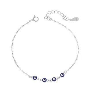 Βραχιόλι Senza Silver 925, τετραπλό μπλε ματάκι με σμάλτο