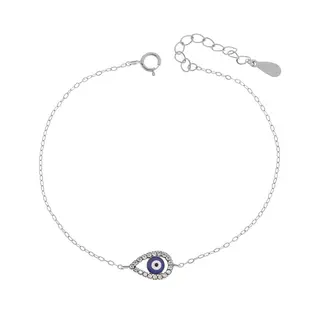 Βραχιόλι Senza Silver 925, μπλε ματάκι με σμάλτο και ζιργκόν