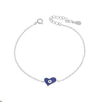 Βραχιόλι Senza Silver 925, καρδιά με μπλε ματάκι