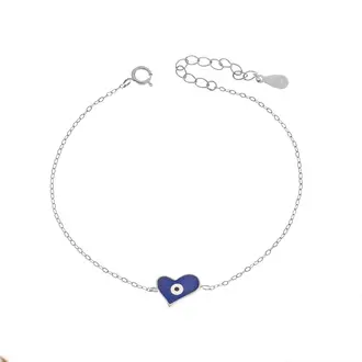 Βραχιόλι Senza Silver 925, καρδιά με μπλε ματάκι
