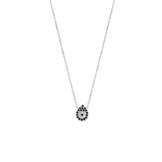 Κολιέ Senza Silver 925, Δάκρυ με μάτι-στόχο και λευκά &amp; μαύρα ζιργκόν