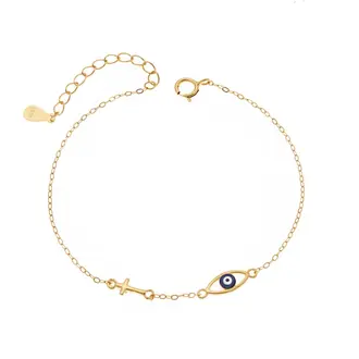 Βραχιόλι Senza Silver 925 Gold Plated, Μάτι με σμάλτο και σταυρουδάκι
