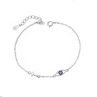 Βραχιόλι Senza Silver 925, Μάτι με σμάλτο και σταυρουδάκι