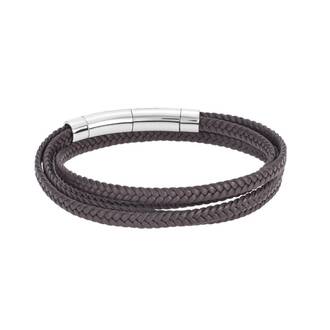 Βραχιόλι Senza Men&#039;s Steel Brown Leather Strap