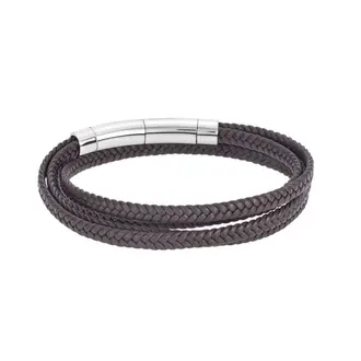 Βραχιόλι Senza Men&#039;s Steel Brown Leather Strap