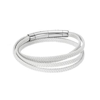 Βραχιόλι Senza Men&#039;s Steel White Leather Strap