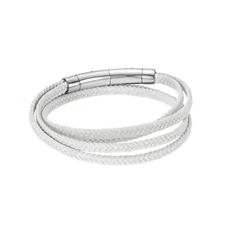 Βραχιόλι Senza Men&#039;s Steel White Leather Strap