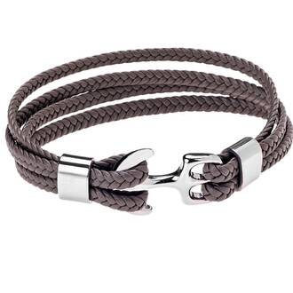 Βραχιόλι Senza Men&#039;s Steel Brown Leather Strap