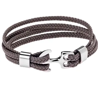 Βραχιόλι Senza Men&#039;s Steel Brown Leather Strap