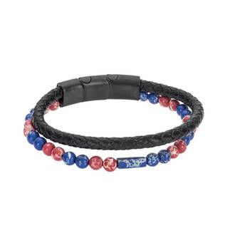Βραχιόλι Senza Men&#039;s Steel Multicolor &amp; Black Leather Strap
