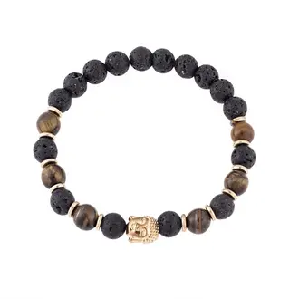 Βραχιόλι Senza Men&#039;s Lava Stone-Tiger Eye Black &amp; Brown