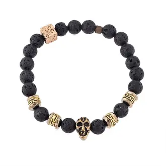 Βραχιόλι Senza Men&#039;s Lava Stones with Skull