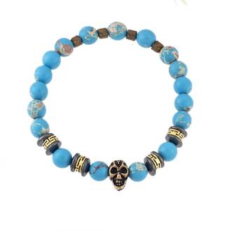 Βραχιόλι Senza Men&#039;s Obsidian Stone with Skull, Black
