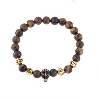 Βραχιόλι Senza Men&#039;s Brown Tiger Eye Stones with Skull