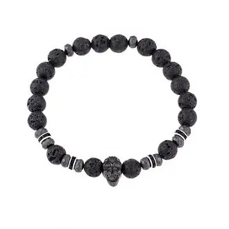Βραχιόλι Senza Men&#039;s Lava Stones with Skull