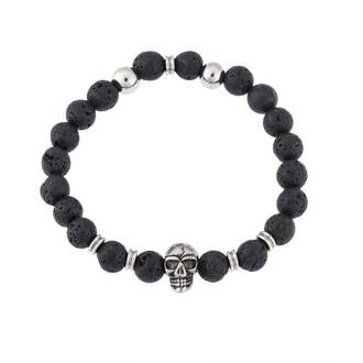 Βραχιόλι Senza Men&#039;s Lava with Skull, Black &amp; Silver