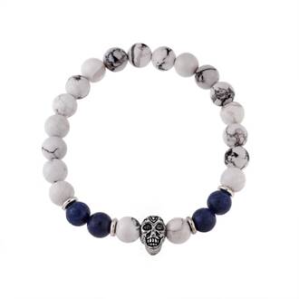 Βραχιόλι Senza Men&#039;s American Howlite &amp; Lapis Lazuli Stones with Skull