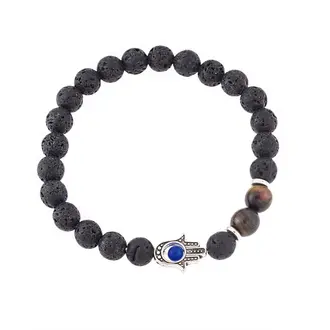 Βραχιόλι Senza Men&#039;s Black Lava &amp; Brown Τiger Eye