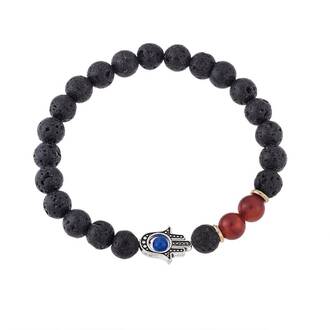 Βραχιόλι Senza Men&#039;s Black Lava &amp; Red Carnelian Stone