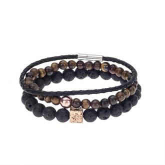 Βραχιόλια Senza Men&#039;s Lava &amp; Tiger Eye Black &amp; Brown Set