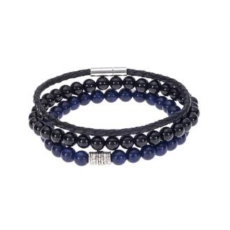 Βραχιόλια Senza Men&#039;s Leather, Lapis Lazuli &amp; Onyx Black &amp; Blue Set