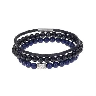 Βραχιόλια Senza Men&#039;s Leather, Lapis Lazuli &amp; Onyx Black &amp; Blue Set