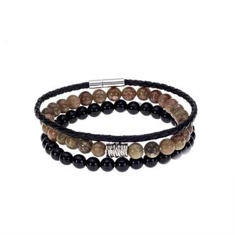 Βραχιόλια Senza Men&#039;s Black Leather &amp; Multicolor Set