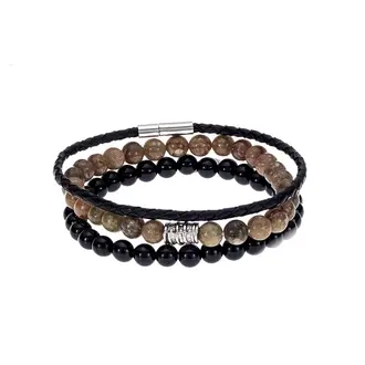 Βραχιόλια Senza Men&#039;s Black Leather &amp; Multicolor Set