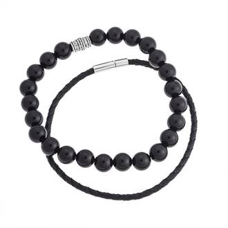 Βραχιόλια Senza Men&#039;s Black Leather &amp; Onyx