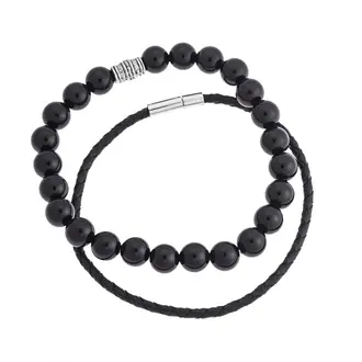 Βραχιόλια Senza Men&#039;s Black Leather &amp; Onyx