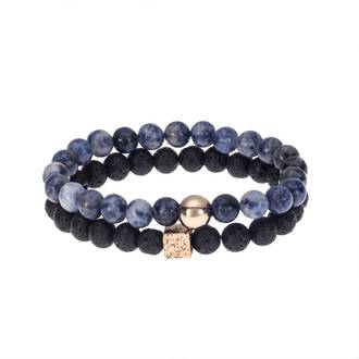 Βραχιόλια Senza Men&#039;s Lava &amp; Sodalite Stones Double bracelet Set