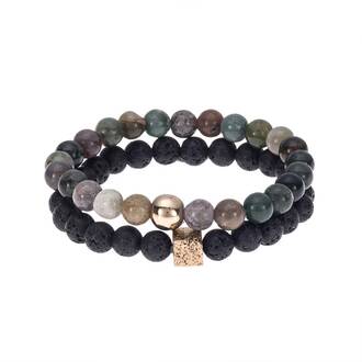 Βραχιόλια Senza Men&#039;s Lava &amp; Indian Agate Stones
