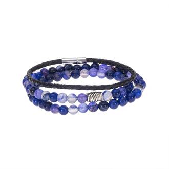 Βραχιόλια Senza Men&#039;s Black &amp; Blue Set Leather with Stones