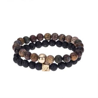 Βραχιόλια Senza Men&#039;s Lava &amp; Picasso Jasper Double bracelet Set