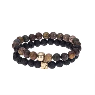 Βραχιόλια Senza Men&#039;s Lava &amp; Picasso Jasper Double bracelet Set